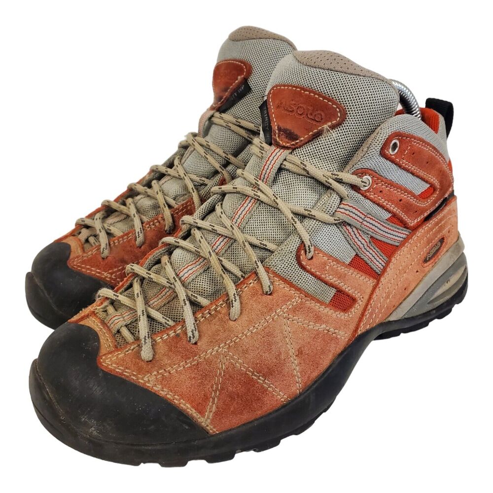 ASOLO Shoes TRINITY WP Womens Size 7 Orange Gray Suede Climbing Hiking Outdoor